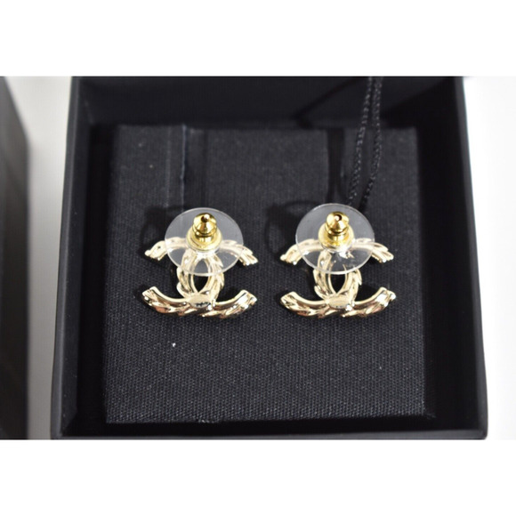 Chanel 23B Gold Crystal Interlocking CC Logo Classic Statement Stud Earrings - Picture 9 of 11